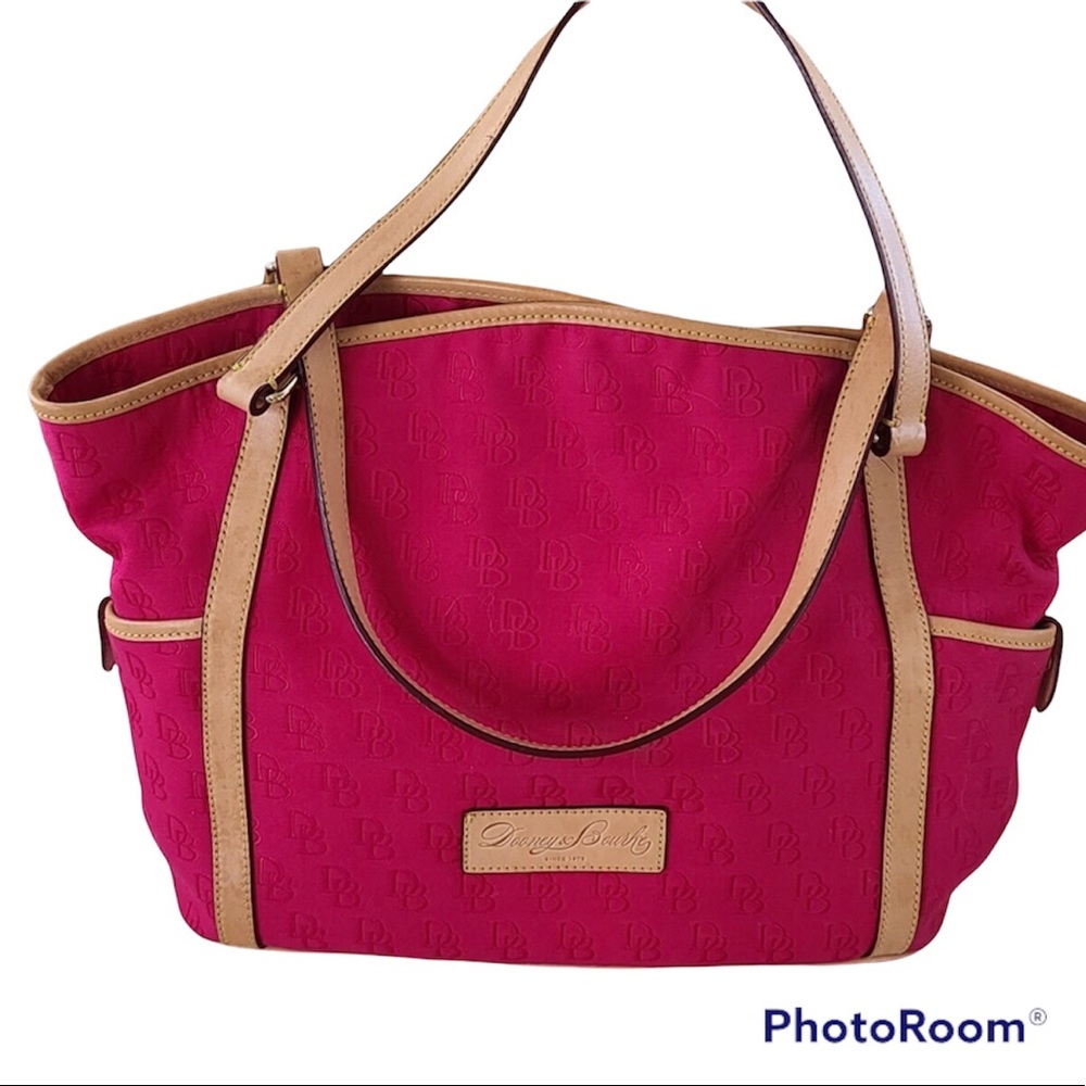 Dooney & Bourke Women's Printed Nylon Large Satchel Tan Trim Leather & straps